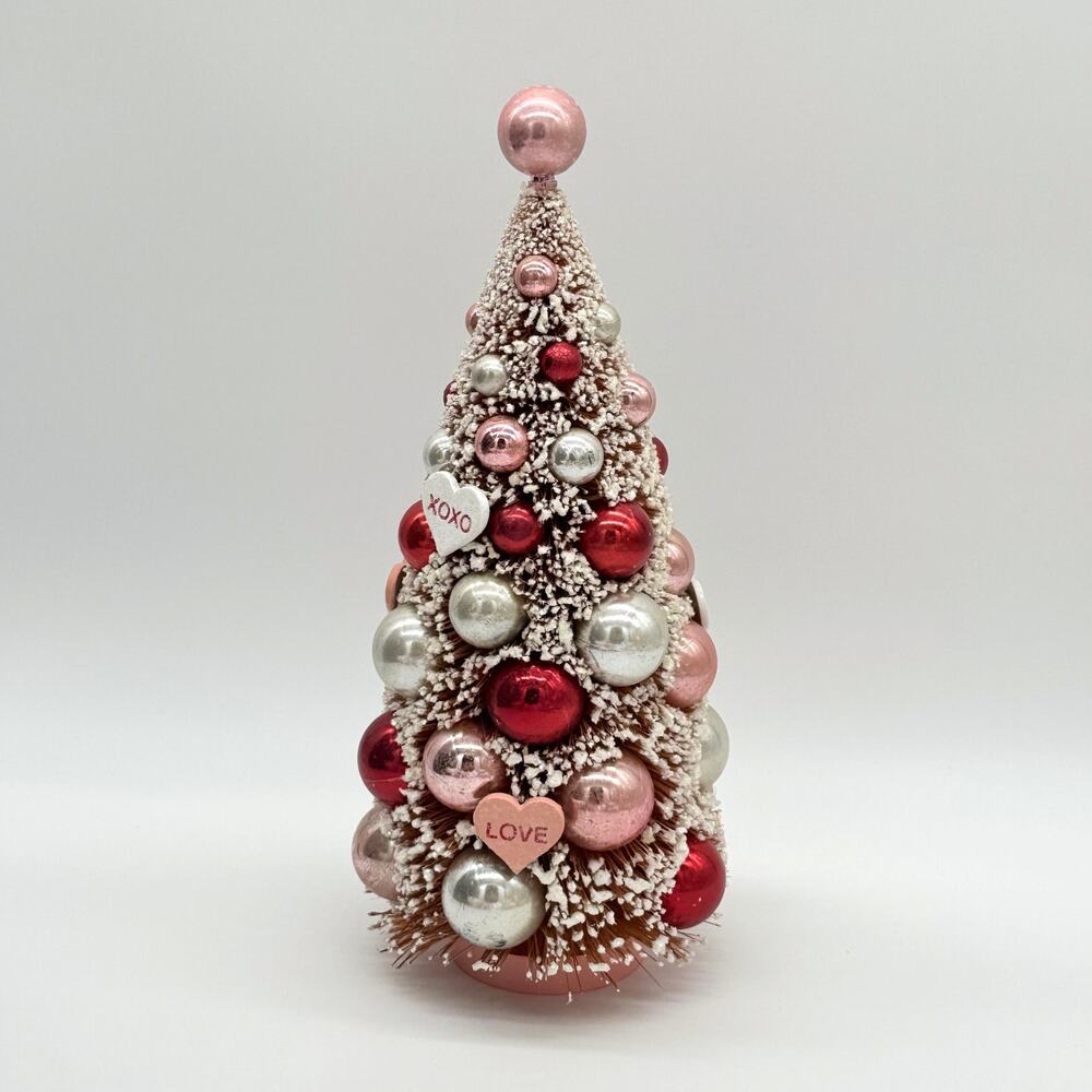 Bethany Lowe XOXO Valentine's Day 13.5”Bottle Brush Tree Conversation Hearts NEW